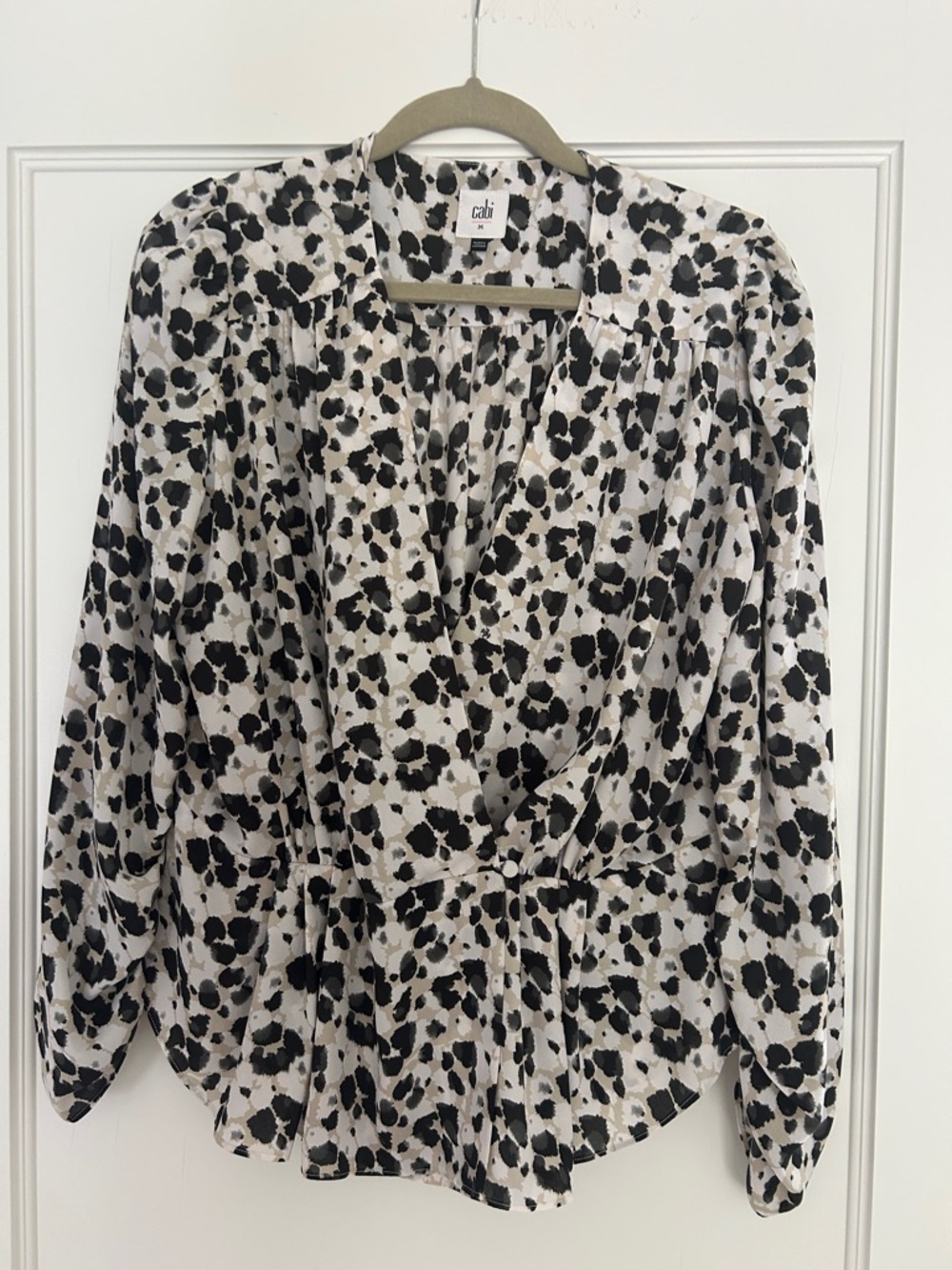 CAbi Black and White Animal Print Wrap Blouse 5898